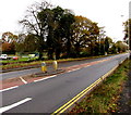 SO4593 : Keep Left signs on the A49, Church Stretton by Jaggery