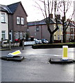 ST3089 : Damaged Keep Left sign at the southern end of Brynglas Road, Newport by Jaggery