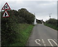 Warning signs alongside Heol Las near Wick in the Vale of Glamorgan