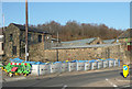 Sandbags replacing a bridge parapet wall, Wakefield Road, Brighouse