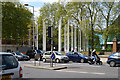 Flagpoles outside former Commonwealth Institute