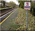SO4593 : Welsh/English sign on a railway station in England by Jaggery
