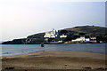 Pilchard Inn and Burgh Island as seen from sands at Bigbury on Sea