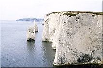 SZ0582 : Chalk cliffs and stacks southwest of The Foreland by Colin Park