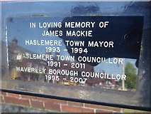 SU9032 : Plaque on a bench outside Haslemere Town Hall by Basher Eyre