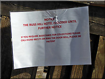 TQ2240 : Notice on a back gate, Russ Hill Hotel by Robin Webster