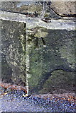 SE1535 : Damaged benchmark on wall pier at lodge entrance to Bradford Grammar School by Roger Templeman