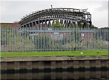 SE4326 : Disused pipe bridge over the River Aire by Chris Allen