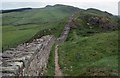 NY7266 : Hadrian's Wall west of Caw Gap by Philip Halling