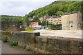 View from Rochdale Canal towpath towards Bridge Lanes houses