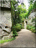 NZ0878 : Path in a rock cutting, Belsay Hall Gardens by Humphrey Bolton
