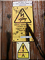 Signs at Ysgol Dyffryn Ogwen substation on Rhes William,  Bethesda