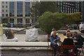 View of upturned tree art in Granary Square