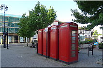 SE3171 : Four K6 telephone boxes, Market Place, Ripon  by JThomas