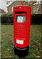 Bilingual Priority Postbox labels on a pillarbox, Malpas, Newport