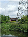 Pylon and pub near Wombourne in Staffordshire