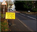 Outdated temporary sign in Ponthir, Torfaen