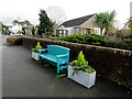 Turquoise bench on the Main Road pavement, Coychurch