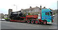 Steam locomotive (no. 78019) on a transporter, Bradford Road (A650), Shipley