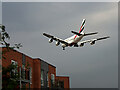 Airbus A380 landing onto runway 23R over Apartment Block 2, Sheen Gardens, Manchester