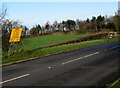 Yellow temporary sign on the approach to the A40,  Raglan, Monmouthshire