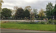 SP3166 : Preparing to resurface tennis courts, Christchurch Gardens, Royal Leamington Spa by Robin Stott