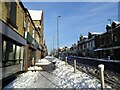 Looking up Front Street in the snow