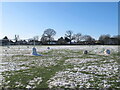 TQ2081 : Socially distanced snowmen, North Acton Playing Field by David Hawgood