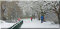 Heavy snow in Oakwood Park, London N14