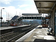 ST5393 : Chepstow railway station footbridge under scaffolding by Ruth Sharville