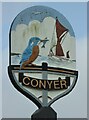 TQ9664 : Conyer village sign on Conyer Road by pam fray