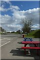 Benches near a cafe