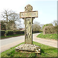 TF7429 : Anmer village sign (Roman soldier) by Adrian S Pye