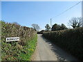 Road to Albaston with village sign