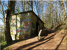ST1281 : Derelict electricity sub-station in Garth Wood by Gareth James