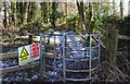 Kissing gate at start of footpath into Severnside Holiday Park, near Stourport-on-Severn, Worcs