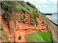 Sandstone cliffs and coastal railway near Dawlish