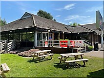 NS8088 : Picnic area at Stirling Services by Graham Hogg