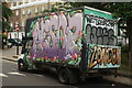 View of a highly decorated van parked on Colebrooke Row