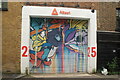 View of shutter art on the front of Attest on Holywell Row