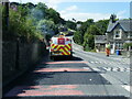 A5 at Glyndyfrdwy village, behind a road resurfacing convoy