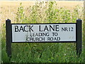 Back Lane Road Sign
