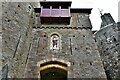 Castell Coch: Entrance with statue of Madonna and Child above by Ceccardo Fucigna