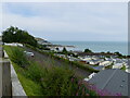 View from B4342 of drive to holiday chalets, New Quay, Ceredigion