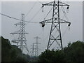 Cables, diverted for HS2, stringing to new pylon