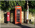 Elizabeth II postbox and telephone box on Gloucester Street, Winchcombe