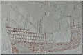 TQ9928 : Snargate, St. Dunstan's Church: Early c16th wall painting of 'The Great Ship' by Michael Garlick