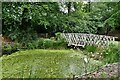 Hare Hill (National Trust): Bridge over a lake covered in green algae