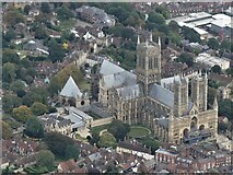 SK9771 : Lincoln Cathedral: aerial 2021 (8) with geese by Simon Tomson