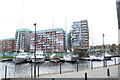 View of boats moored up in Neptune Marina from St. Peter